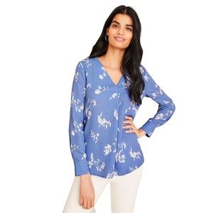 🎉HP🎉 Ann Taylor Petite Pleat Front Top, Washed Blueberry, SP, Like New